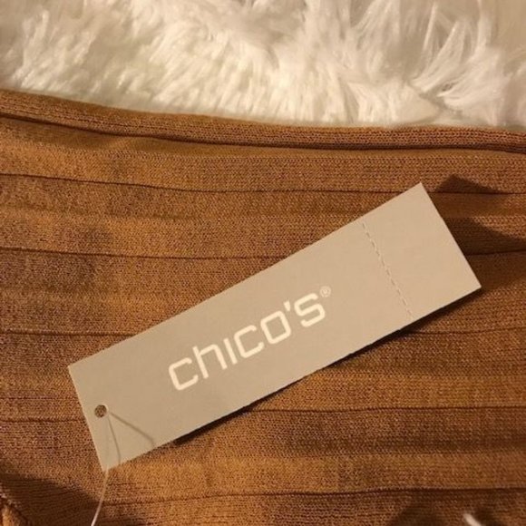 Chico's Sandstone Pleated Cotton Blend High Side Slit Open Front Duster - Picture 11 of 12